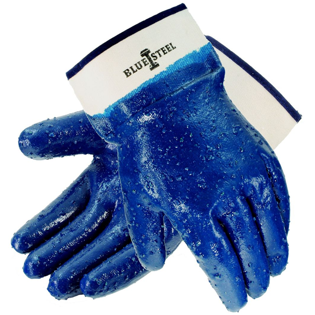 Galeton 5923L 5923 Blue Steel Nitrile Coated Gloves, Smooth Finish, Safety Cuff, Large Pack of 12