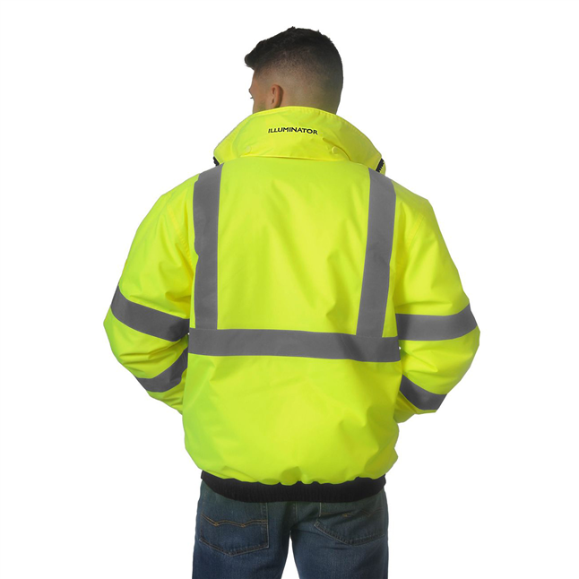 Illuminator™ Class 3 Hooded with Quilted Glasses/Disposable | Jacket Vests/Rainwear Gloves/Safety Work Coveralls/Safety Insulated at Galeton Lining Bomber