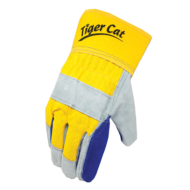 Maximum Safety® Leather Palm Lifting Gloves with Reinforced Padded Palm  Insert - Hi-Vis Yellow Cotton Back, Fingerless