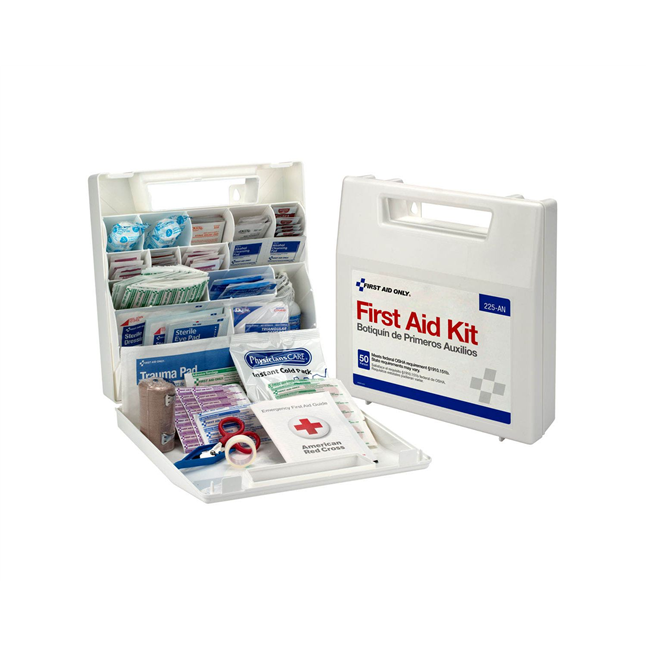 50 Person First Aid Kit, Plastic Case with Dividers 225-AN